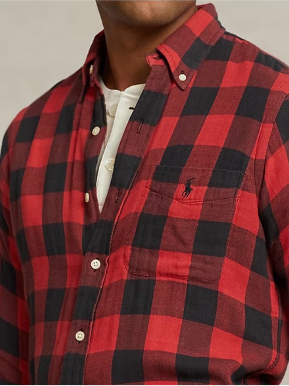Polo by Ralph Lauren Red and Black Plaid Button-Down Double-Faced Shirt